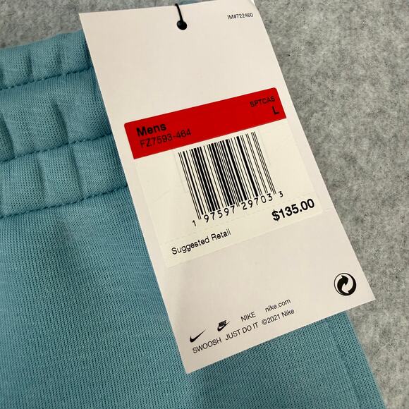 Nike Sportswear Tech Pants Men's Large Denim Turquoise Blue Fleece FZ7593 464 - Picture 2 of 5